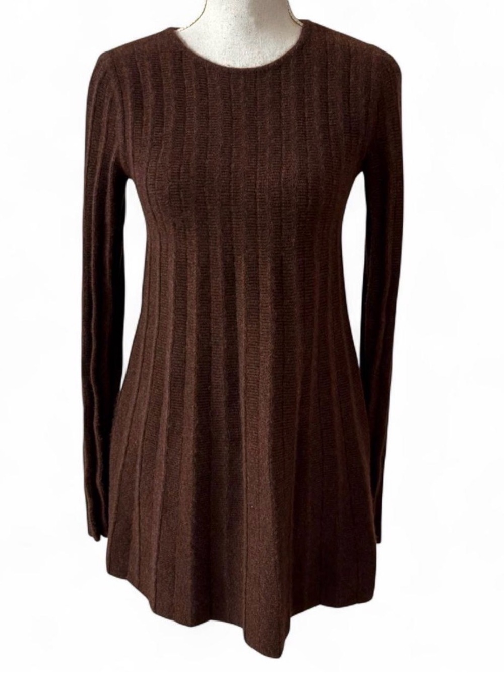 Reformation Ribbed Long Sleeve Short Sweater Dress Keyhole Back Brown Sz ?